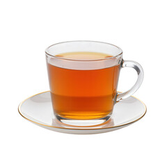 Amber Tea in a Clear Glass Teacup and Saucer.