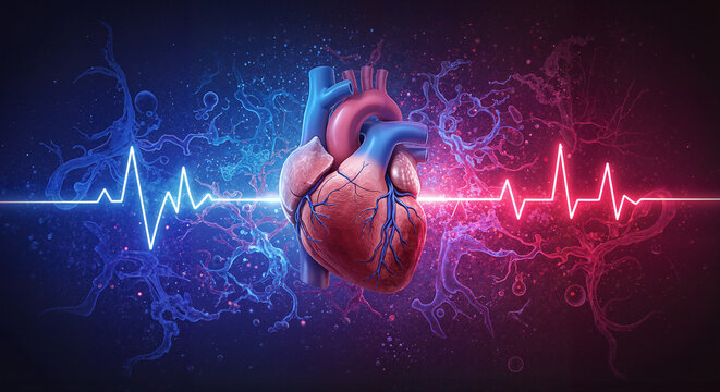 Atrial fibrillation heartbeat with abstract medical shapes
