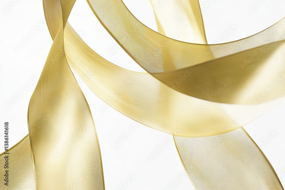 Poster Elegant golden ribbon swirling gracefully in soft light, creating an enchanting display of motion and texture