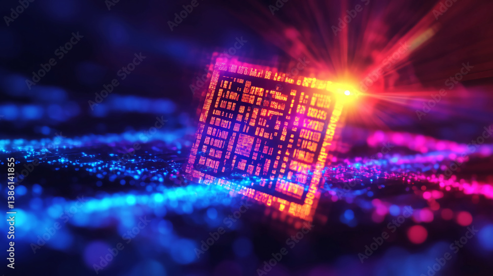 Aufkleber computer chip processor cpu technology motherboard circuit board ai glowing neon futuristic design
