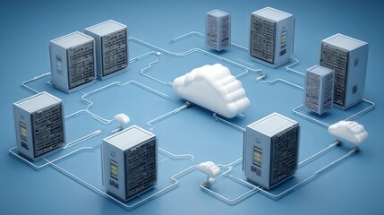 a infographic that represents the transfer of a server from one data center to another to support real world operations cloud computing  