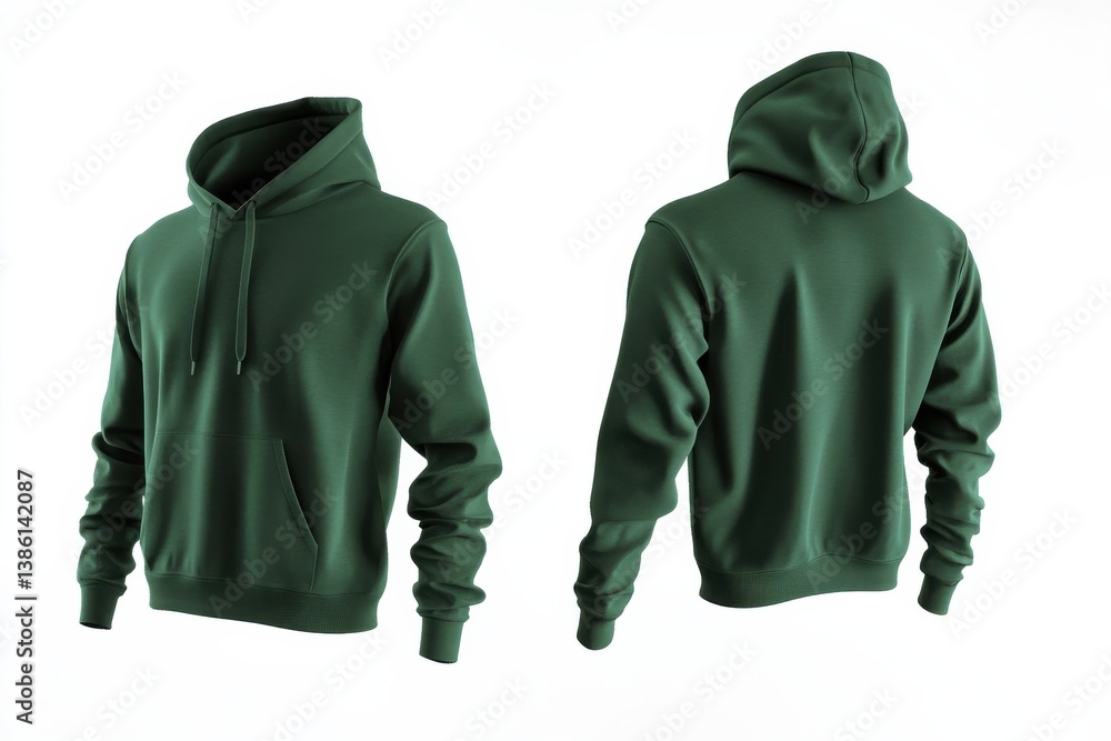 Poster green hoodie displayed from multiple angles, showcasing fabric details and design features for poten