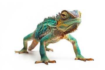 Obraz premium Chameleon Standing and Looking Forward with Colorful Skin on a White Background