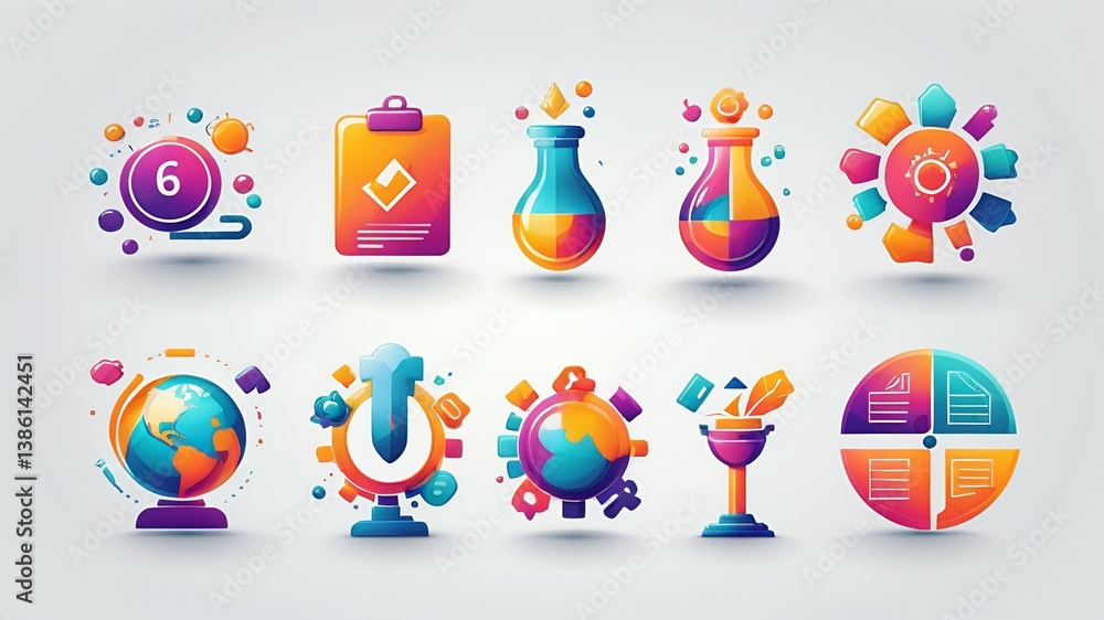 Aufkleber vibrant colorful abstract icons global business strategy design elements idea data chart globe