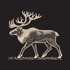 Fototapeta premium Stag Head Vector Illustration – Vintage Retro Logo Design on Black Background