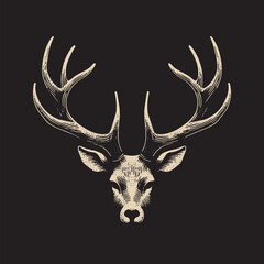 Caribou Skull Vector Illustration – Vintage Retro Logo Design on Black Background