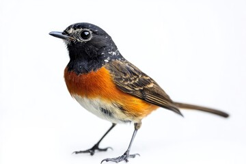 Fototapeta premium Isolated Rufous Whistler Bird Perching with Detailed Plumage on White Background