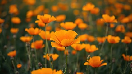 Obraz premium Golden California Poppy Field Close-Up, Natural Beauty