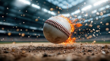 Baseball in stadium, burning