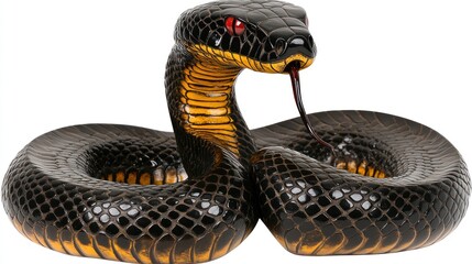 Obraz premium Vibrant Snake Coiled in a Defensive Pose with Detailed Scales and Intense Red Eyes Perfect for