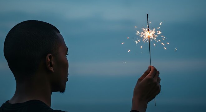 Silhouette of a Person Holding a Sparkling Sparker at Dusk AI Generated - Powered by Adobe