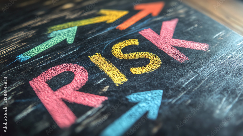 Aufkleber risk management strategy concept with arrows pointing up and risk text on dark background for busine