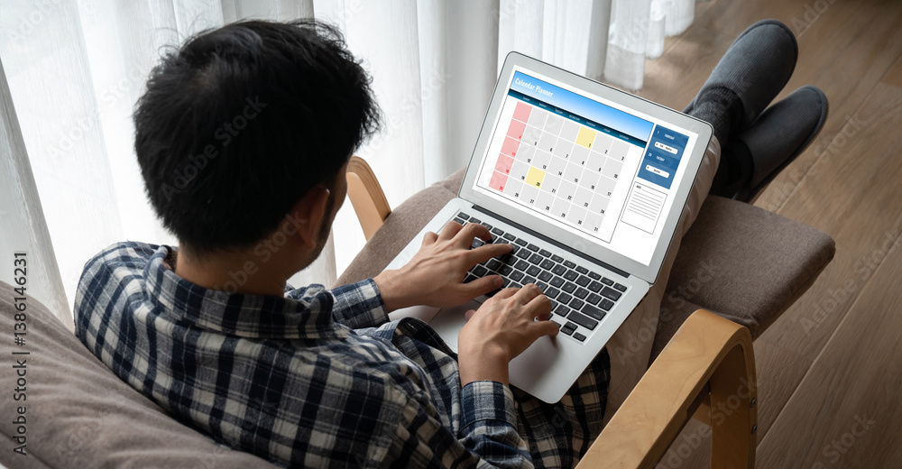 Poster calendar on computer software application for modish schedule planning for personal organizer and on