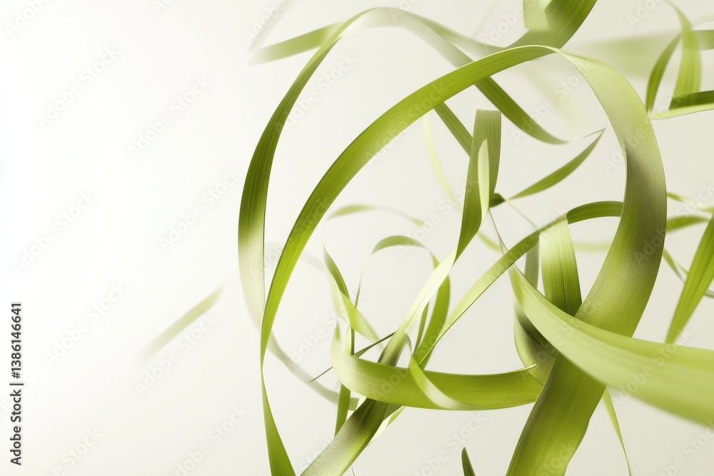 Poster Swirling green ribbons create a dynamic composition in a light and airy setting
