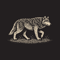Naklejka premium Gray Wolf Vector Illustration – Vintage Retro Logo Design on Black Background