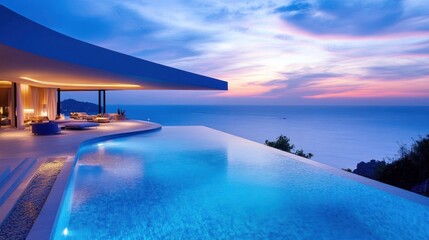 Fototapeta premium Luxury Cliffside Villa with Infinity Pool at Sunset