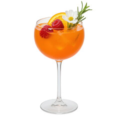 Refreshing Orange Cocktail with Raspberries and Rosemary.