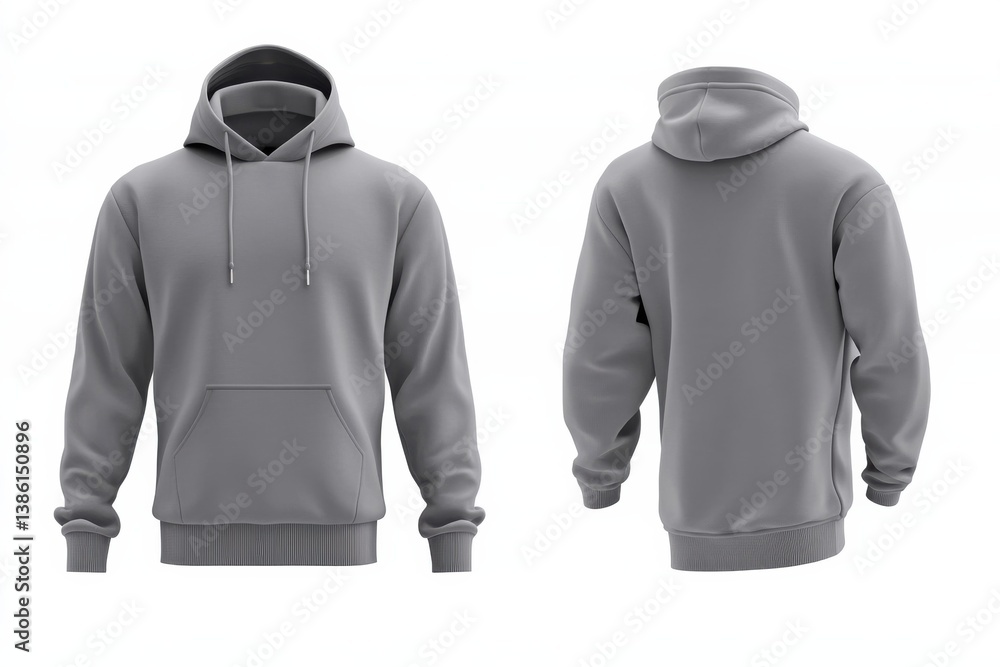 Poster gray hoodie displayed from front and back to showcase simple design and versatility for casual wear