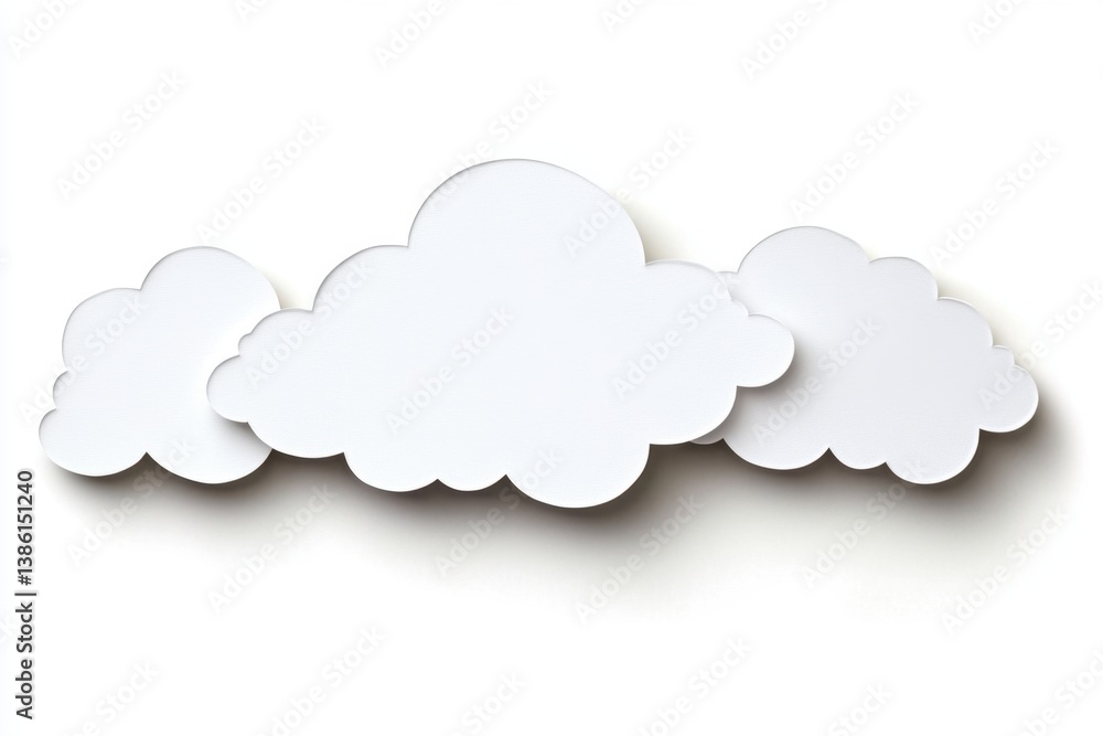 Poster three dimensional paper cut clouds casting shadows on a clean white background in a studio shot for 