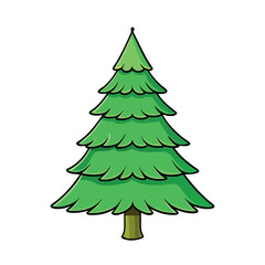 Green Christmas tree isolated on white background with decorations and a star on top