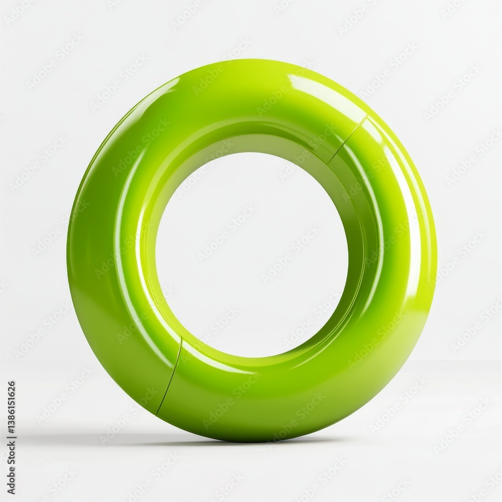 Fototapete glossy green torus shape: abstract 3d rendered object with smooth surface and minimalist white backg
