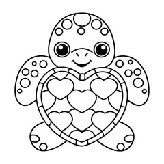 Cartoon turtle vector illustration with shell and nature elements