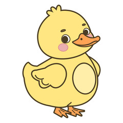 Cute cartoon yellow duckling vector illustration isolated on white background