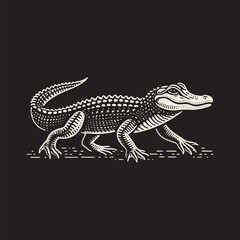 Obraz premium American Alligator Vector Illustration – Vintage Retro Logo Design on Black Background