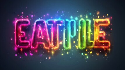 Obraz premium Vibrant Neon Sign Displaying the Word 'EATPILE' with Festive Sparkles