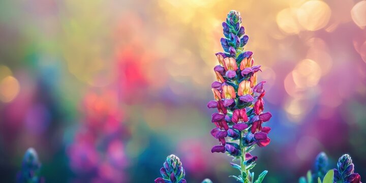 a colorful photo of purple flowers in a field