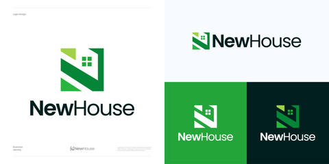 Fototapeta premium Modern letter N home logo icon design vector, Initial symbol N house for real estate, architecture, property, agency, building construction, residential, interior furniture sign and brand identity.