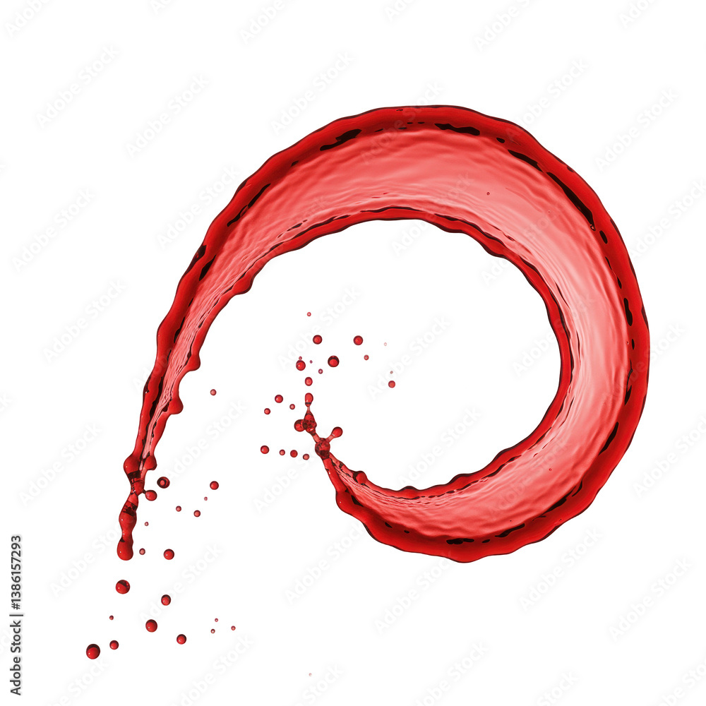 Poster swirling red liquid forms a dynamic loop.
