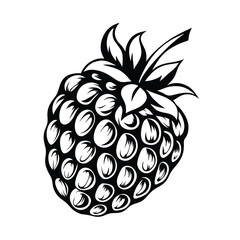 Blackberry Fruit Icon with Stem and Leaves in Bold Monochrome 