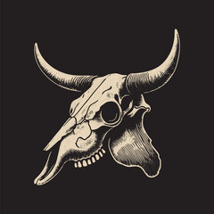 Fototapeta premium Texas Longhorn Cattle Vector Illustration – Vintage Retro Logo Design on Black Background