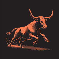 Obraz premium Texas Longhorn Cattle Vector Illustration – Vintage Retro Logo Design on Black Background