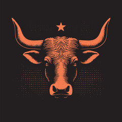 Texas Longhorn Cattle Vector Illustration &ndash; Vintage Retro Logo Design on Black Background