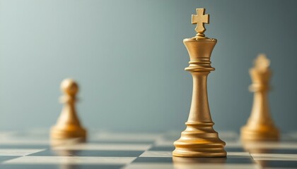 Golden Chess King Piece on Board, Strategy Game, Leadership