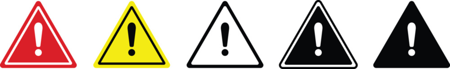 Caution sign, Warning triangle icon, Warning sign with exclamation mark ,Road sign alert,Alert warn in triangle, Caution alarm set, danger sign, attention vector icon, fatal error message icon