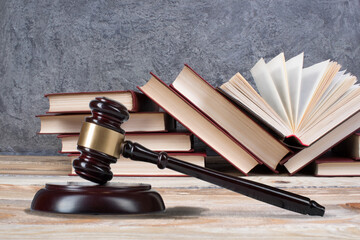 Law and justice, legality concept, judge gavel on blackboard background, jurisprudence and education concept.