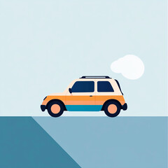 Fototapeta premium A cute car with colorful stripes, a minimalist and simple design, a flat vector illustration and pastel colors.