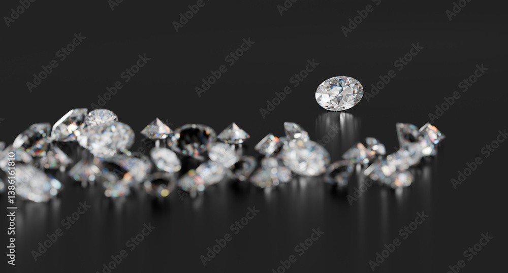 Poster brilliant diamonds group placed on glossy background 3d rendering soft focus