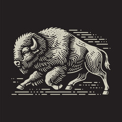 Fototapeta premium American Bison Vector Illustration – Vintage Retro Logo Design on Black Background