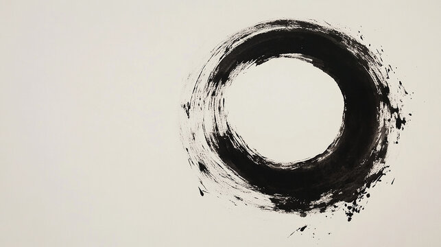 Ink circle enso drawn with brush on pale washi paper