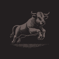 Obraz premium Angus Cattle Vector Illustration – Vintage Retro Logo Design on Black Background
