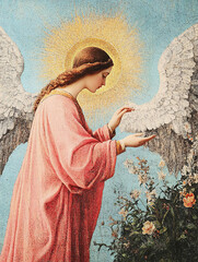 Fototapeta premium prismatic pastoral pointillism the annunciation.