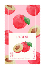 Plum packaging design templates, watercolour style vector illustration.