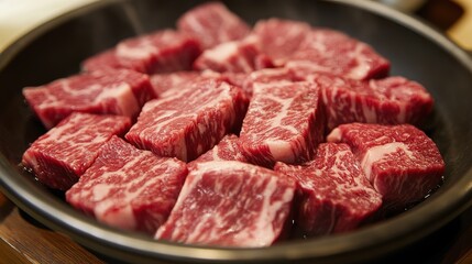 Fototapeta premium A traditional sukiyaki hot pot with marbled wagyu beef.