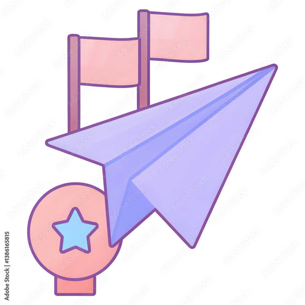 Poster a paper plane navigating through checkpoints in a creative and playful design.