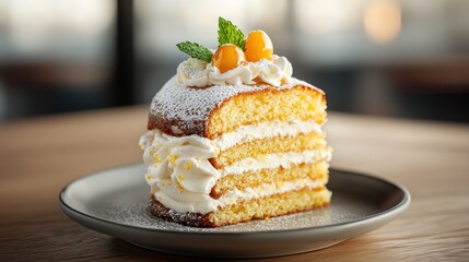 Delicious layered cake slice