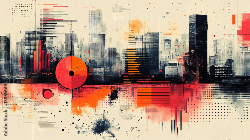 Poster abstract cityscape data analysis visualization financial charts and graphs business intelligence con